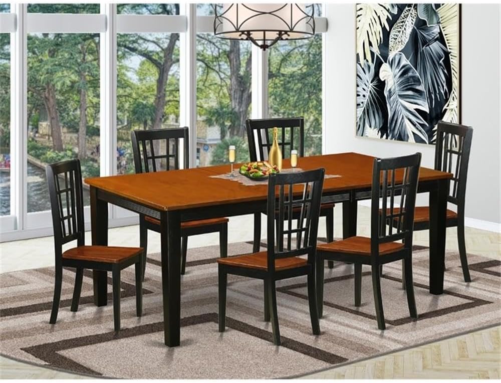 East West Furniture QUNI7-BCH-W 7 Piece Kitchen Table Set Consist of a Rectangle Dining Table with Butterfly Leaf and 6 Dining Room Chairs, 40x78 Inch, Black & Cherry