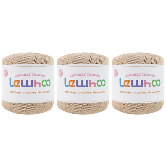 Lewhoo Size 3 Crochet Thread, 3 Pack Lace Yarn Ball 100% Cotton, 40g Each Ball Crochet Yarn for Hand Embroidery Natural