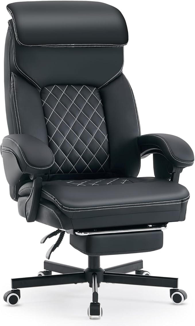 Big and Tall Gaming Chair 400lbs Heavy Duty Office Chair with Foot Rest & Lumbar Support, Ergonomic Wide Comfy Seated Cushion for for Gaming Room,Office Room, Black