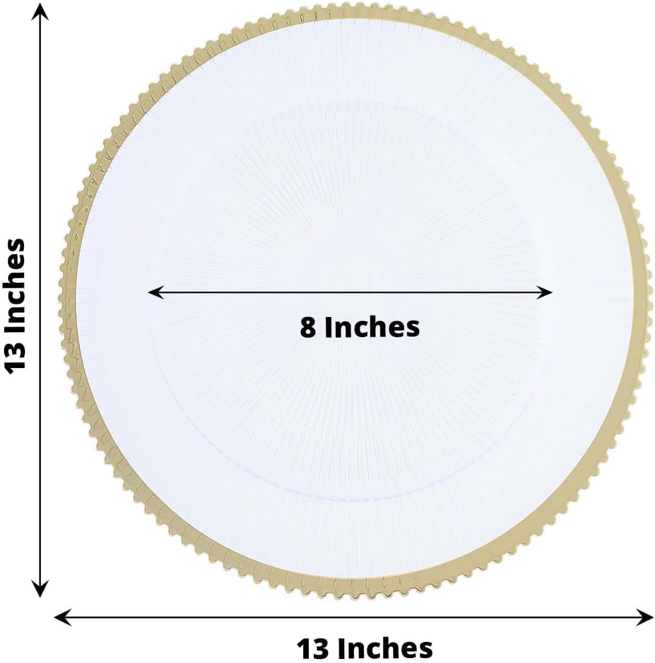 Efavormart 6 Pack | 13" Round Starburst Pattern Clear Plastic Charger Plates with Gold Wavy Rim