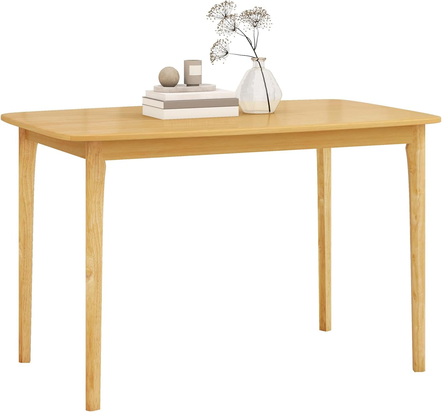 COSTWAY Dining Table, 48” Wooden Rectangular Kitchen Table with Solid Rubber Wood Legs, Spacious Tabletop for Kitchen, Dining Room, Restaurant