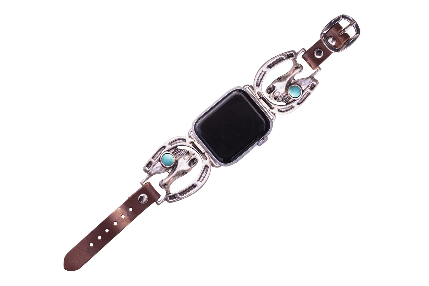 38 Mm, 40 Mm, 41Mm Compatible For Apple Watch Series 8,7,6,5,4, And Se Small Versions, Western Horse Shoe And Semi-Precious Turq