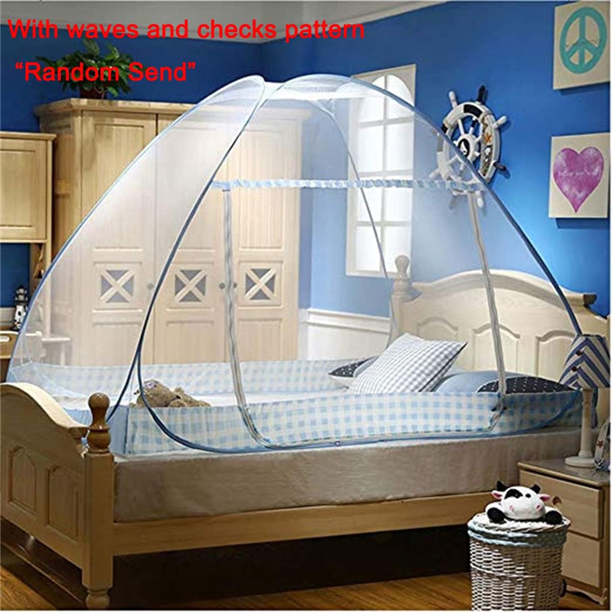 CdyBox Folding Mosquito Net Tent Canopy Curtains for Beds Home Bedroom Decor (Blue, 1.8X2.0m)