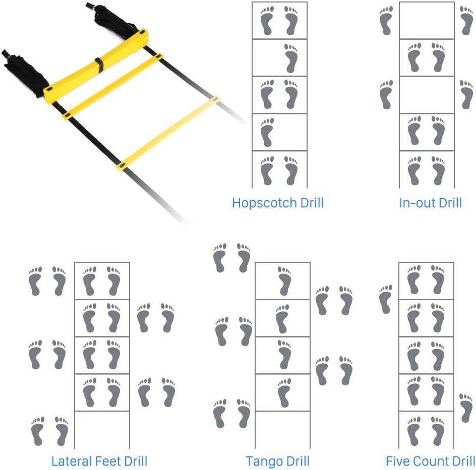 GHB Agility Ladder Speed Training Ladder Workout Ladder with 6 or 10 Cones 12 Rung 20ft with Resistance Parachute