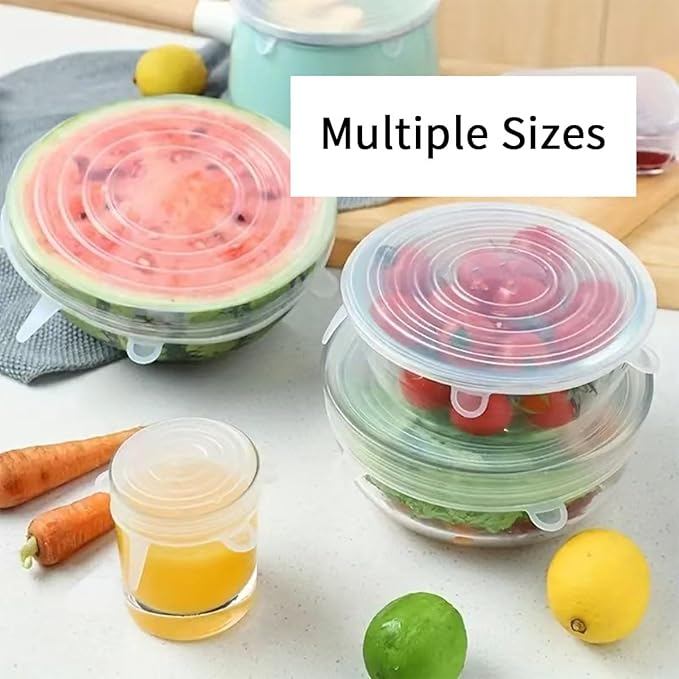 12 Pcs Silicone Stretch Lids Reusable Flexible Bowl Covers, for Keeping Food Fresh Storage,Round and Rectangle, 6 Sizes, White
