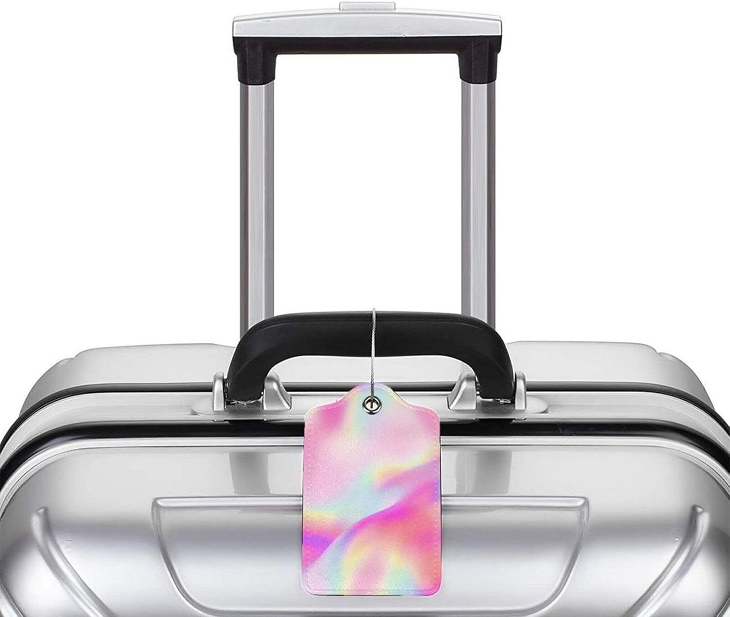 2Pcs Shining Pink Luggage Tags, Colorful Fancy Glittering Name ID Identifier Labels for Suitcase Baggage Travel Bag, Aesthetic Leather Bag Tags with Full Privacy Cover