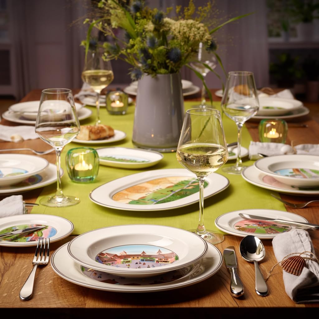 Villeroy & Boch Design Naif Dinner Plate #1-Going to Market, 10.5 in, Premium Porcelain, White/Colorful