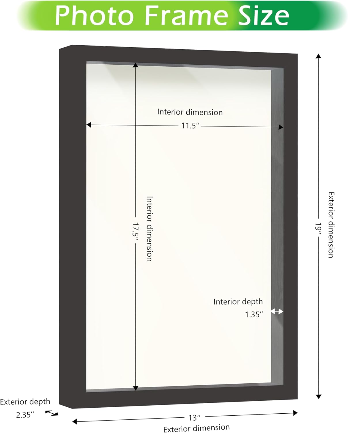 FrameWorks 12" x 18" Black Driftwood Wooden Shadow Box Frame – Soft Felt Back, Tempered Glass, and Included Elegant White Ball Push Pins