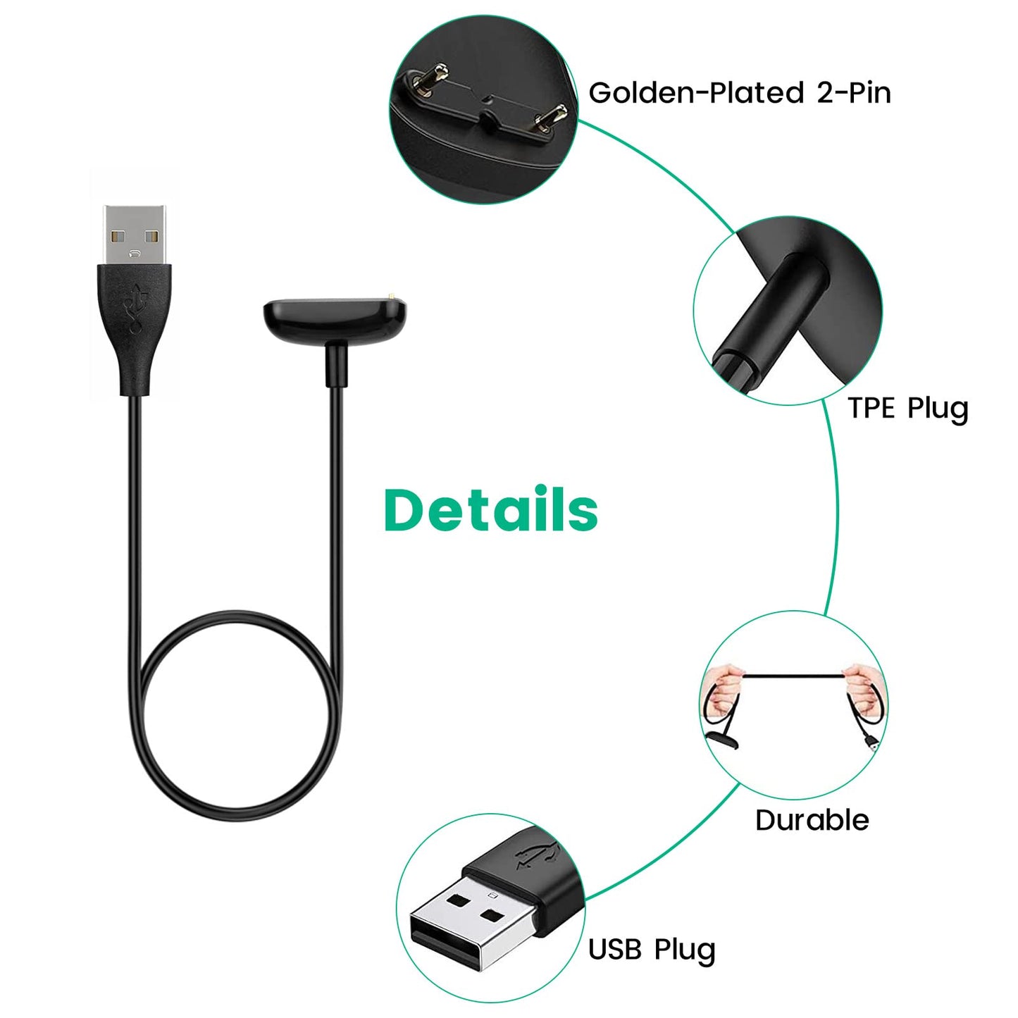 Charger For Fitbit Charge 6 / Charge 5 / Luxe Fitness Tracker - Power Adapter & Usb Magnetic Charging Cable Cord Accessories For