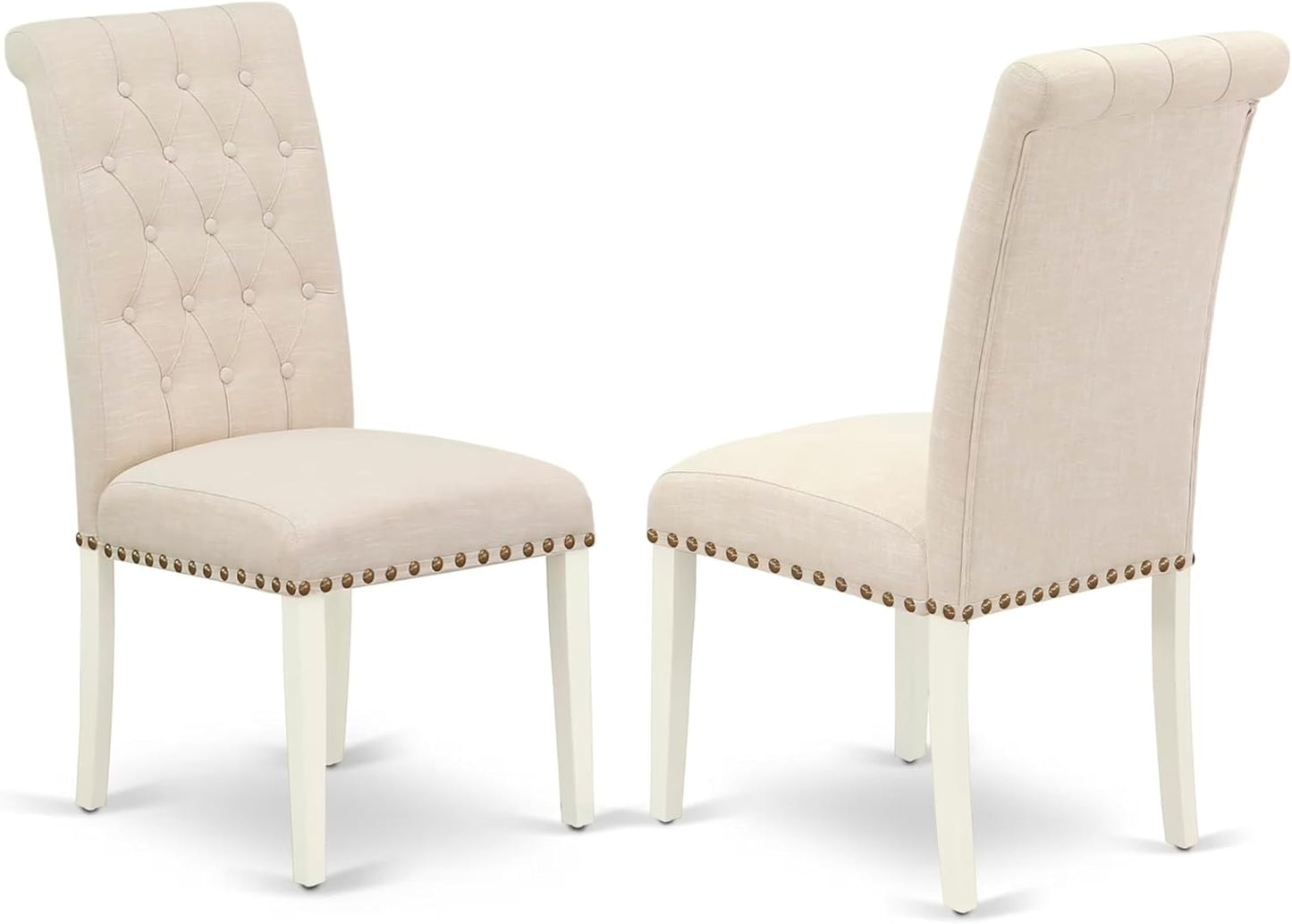 East West Furniture DOBR7-LWH-02 7 Piece Dining Table Set Consist of a Rectangle Table with Butterfly Leaf and 6 Light Beige Linen Fabric Upholstered Chairs, 42x78 Inch, Linen White