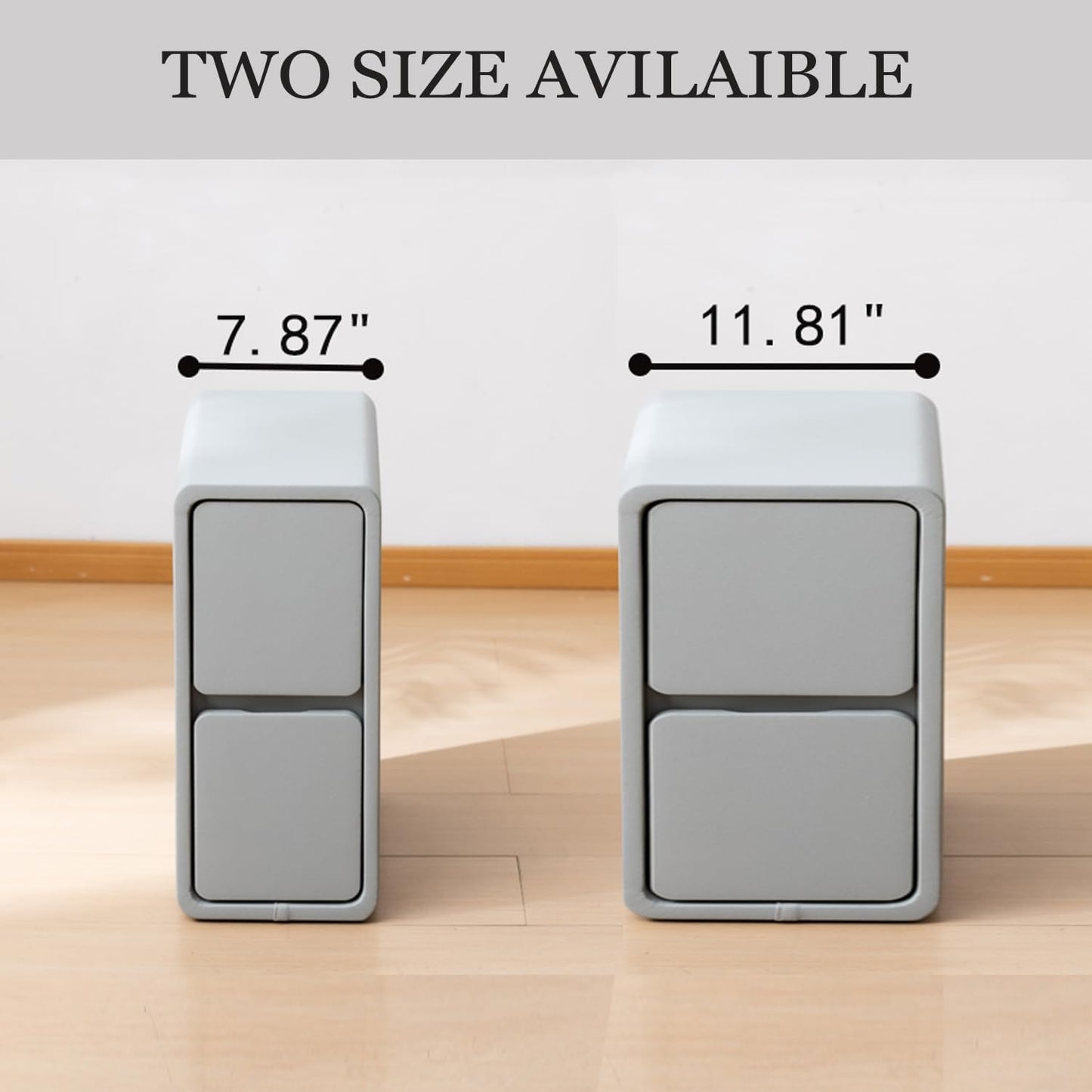 Narrow Nightstand, Solid Wood Night Stand for Small Spaces, Couch, Gray Color 7.87in Wide