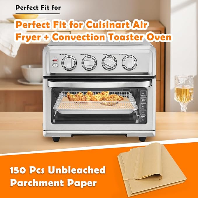YQL 9x11 Inch 150PCS Air Fryer Disposable Liners, Unbleached Parchment Paper Rectangular for Cuisinart Air Fryer Toaster Oven Baking,Sheet Accessories for Breville Smart Oven Fryer Pro BOV900BSS