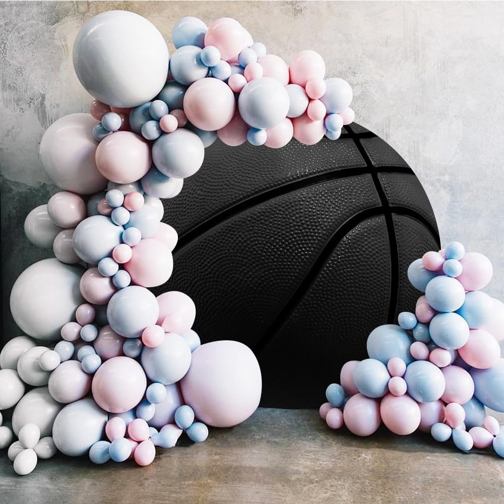 Leyiyi 4x4ft Basketball Round Backdrop Cover Black Basketball Round Backdrop Basketball Match Sports Theme Circle Photography Background for Boys Baby Shower Newborn Gender Reveal Party Decor
