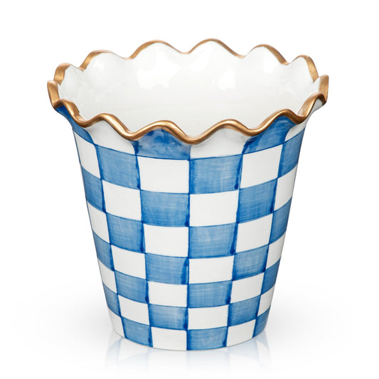 Briful Ceramic Planter with Drainage Hole, 5.9in Blue and White Checkered Flower Pot for Indoor Plants, Modern Decorative Plant Pot for Succulents, Orchids & Herbs, Home Office Decor