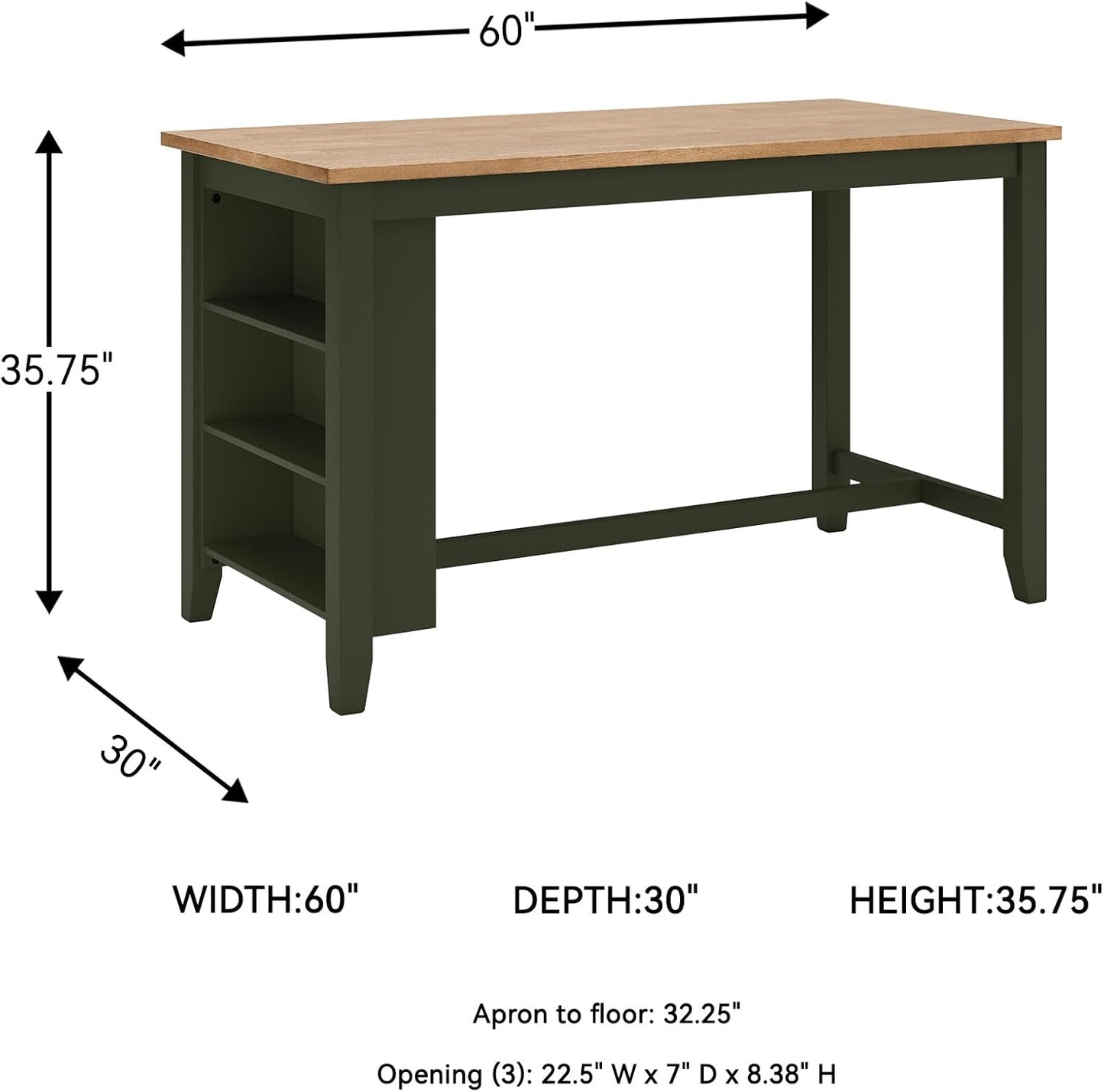 Signature Design by Ashley Gesthaven Modern Counter Height Dining Table with 3 Shelves and Trestle Base, Light Brown & Green