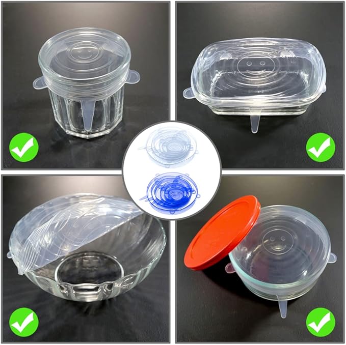 12 pcs Silicone Stretch lids set, 6 Sizes, Reusable Food Storage Covers ，Silicone Bowl Covers，Flexible to Fit All Shape of Containers，Food Cover to Keep Food Fresh (blue)