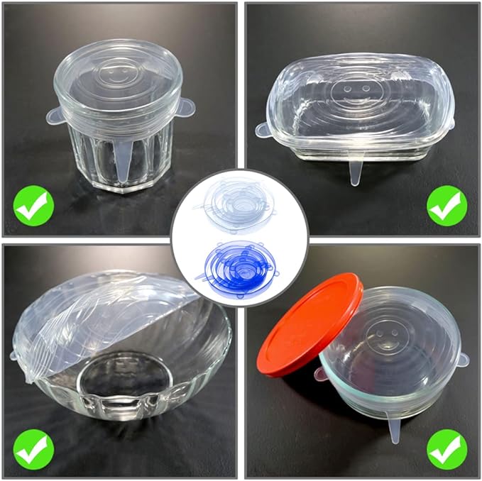 12 pcs Silicone Stretch lids set, Reusable Food Storage Covers,Silicone Bowl Covers,Flexible to Fit All Shape of Containers,Food Cover to Keep Food Fresh(6 Sizes,pink&green)