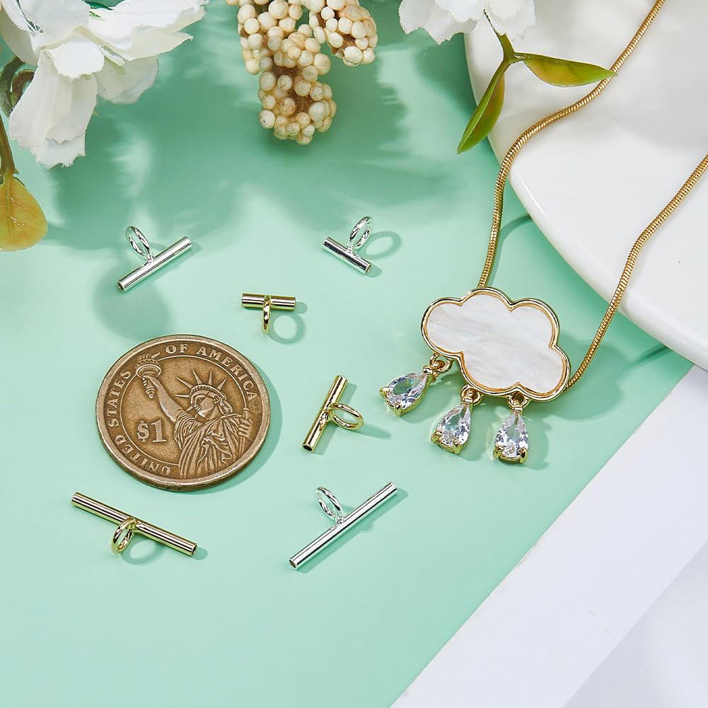 SUPERFINDINGS 24Pcs 3Size Brass Pin to Pendant Converter Brooch Converters Brooches Pins to Pendant with Tube Bails (Golden & Silver) for Necklace Keychain Hair Accessory, 8x8~20x6mm Hole: 4mm