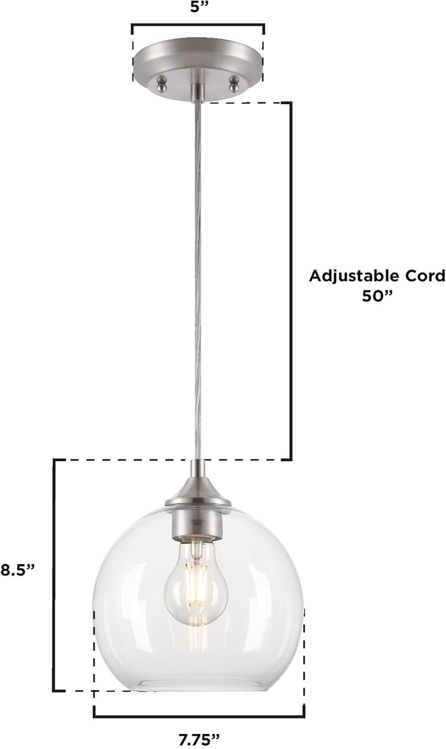 Westinghouse 6130500 Tatze Contemporary One Light Indoor Mini Pendant, Brushed Nickel Finish, Clear Glass
