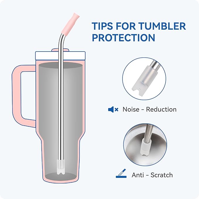 Reusable Stainless Steel Straws with Silicone Tip for Stanley 40oz, Metal Drinking Straws for 40oz Tumbler,3 Bent Tubes & 6 Tips& 1 Cleanr Brush (Goldenrod)