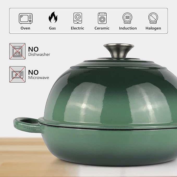 6QT Bread Dutch Oven Pot with Lid, Enameled Cast Iron Dutch Oven for Sourdough Bread Baking, Roasting, Stewing and Soup, Non-Stick Enamel Cookware for Oven/Stovetop, Perfect for Homemade Bread, Green
