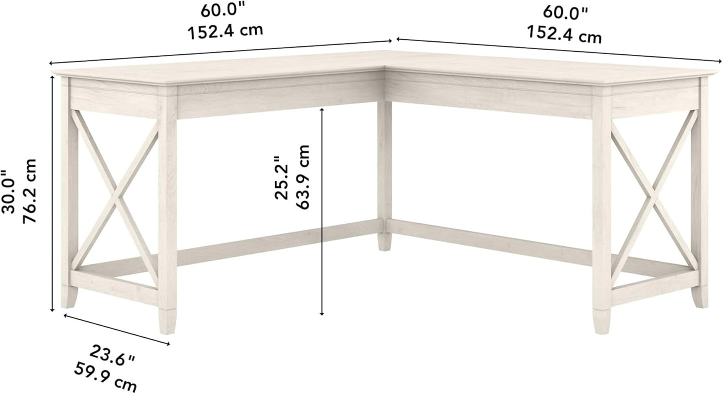 Bush Furniture Key West 60W Modern Farmhouse L Shaped Desk in Linen White Oak | 60-Inch Corner Table for Home Office