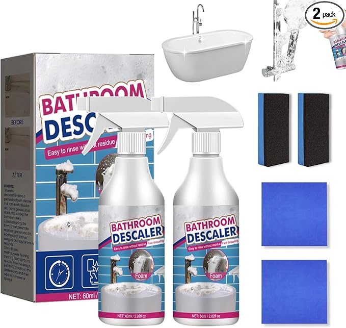 2PCS Bathroom Descaler Cleaner, Bathroom Descaler Foam Cleaner Spray, All-Purpose B-athroom D escaler Foam Spray, Stubborn Stains cleaner, for Kitchen, Home