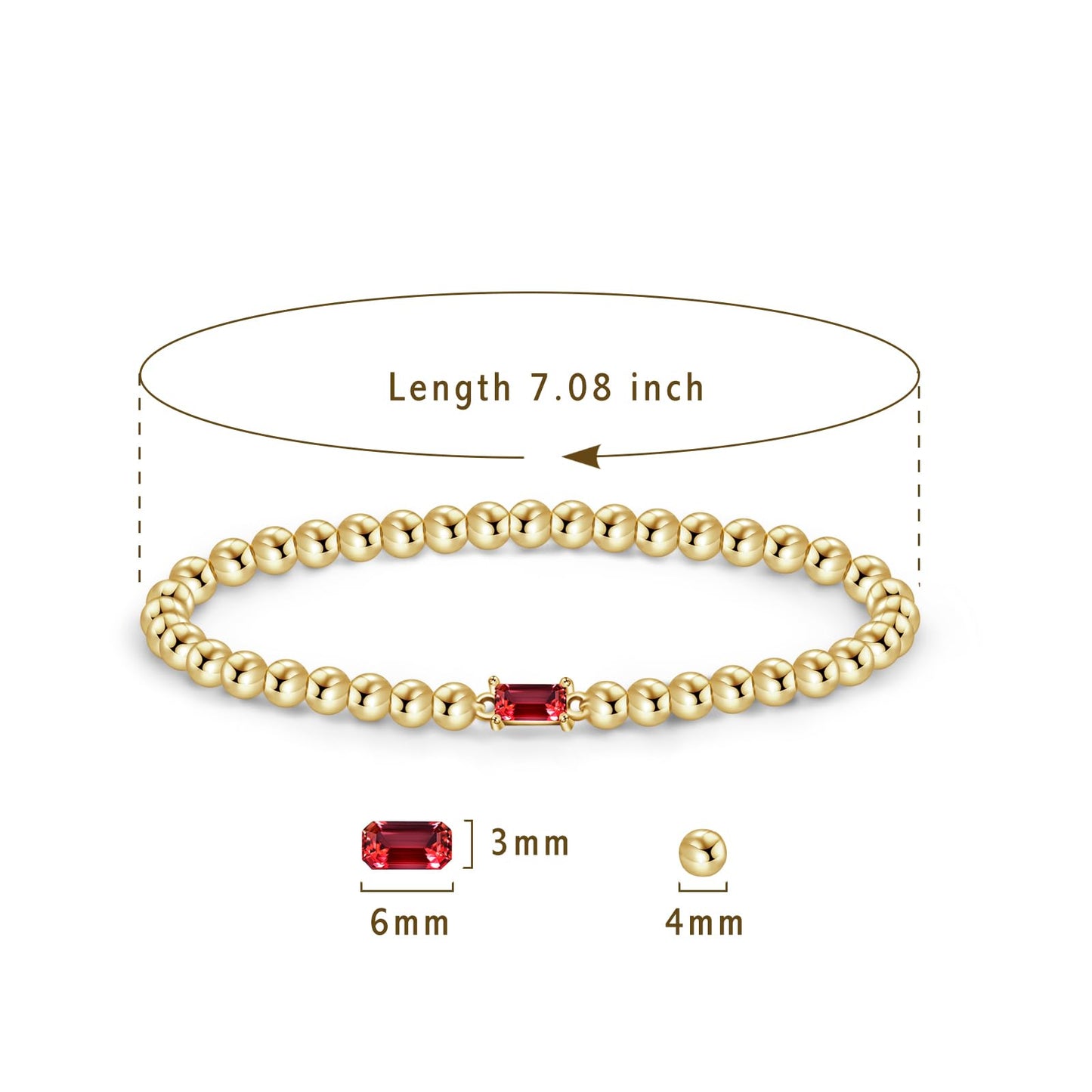 Free bird Ruby Birthstone Bracelet 14K Gold Plated Beaded Bracelets Dainty Stretchable Elastic Beaded Bracelet Stackable Trendy Gold Bracelet for Anniversary Jewelry Gifts