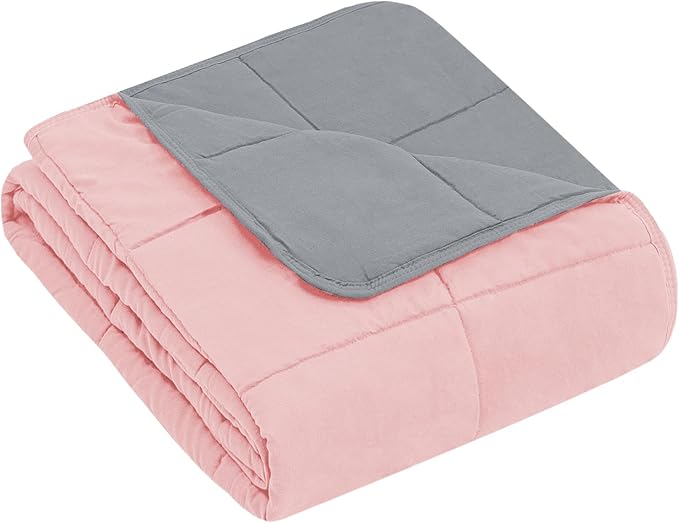 yescool Weighted Blanket (7 lbs, 41" x 60", Pink Grey) Cooling Heavy Blanket for Sleeping Perfect for 60-80 lbs, Breathable Blanket with Premium Glass Bead, Machine Washable