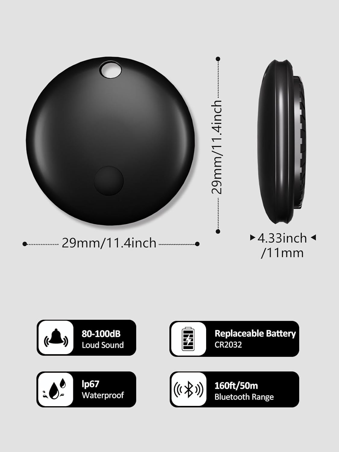 Tracker Tags, Item Finder Work with Apple Find My (iOS Only), Tracking Device Locator Smart Tag for Luggage, Keys, Wallet, Bike, Pets, Bags (Black & White, 2 Pack)