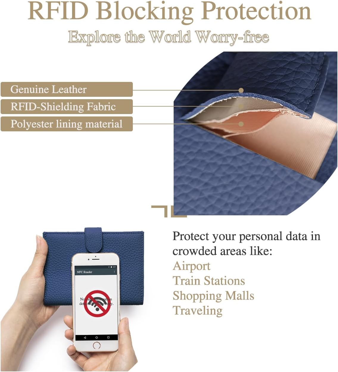 RFID Slim Leather Passport Holder for Travel Women & Men – Travel Wallet with Passport Slot & Card Slots, Zippered Coins Pocket and Cash Holder Cover Case (Sapphire Blue)