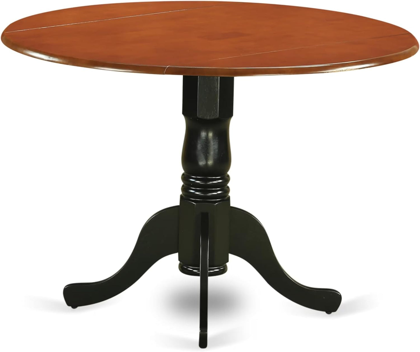 East West Furniture DLAV3-BCH-LC 3 Piece Modern Dining Table Set Contains a Round Wooden Table with Dropleaf and 2 Faux Leather Kitchen Dining Chairs, 42x42 Inch, Black & Cherry