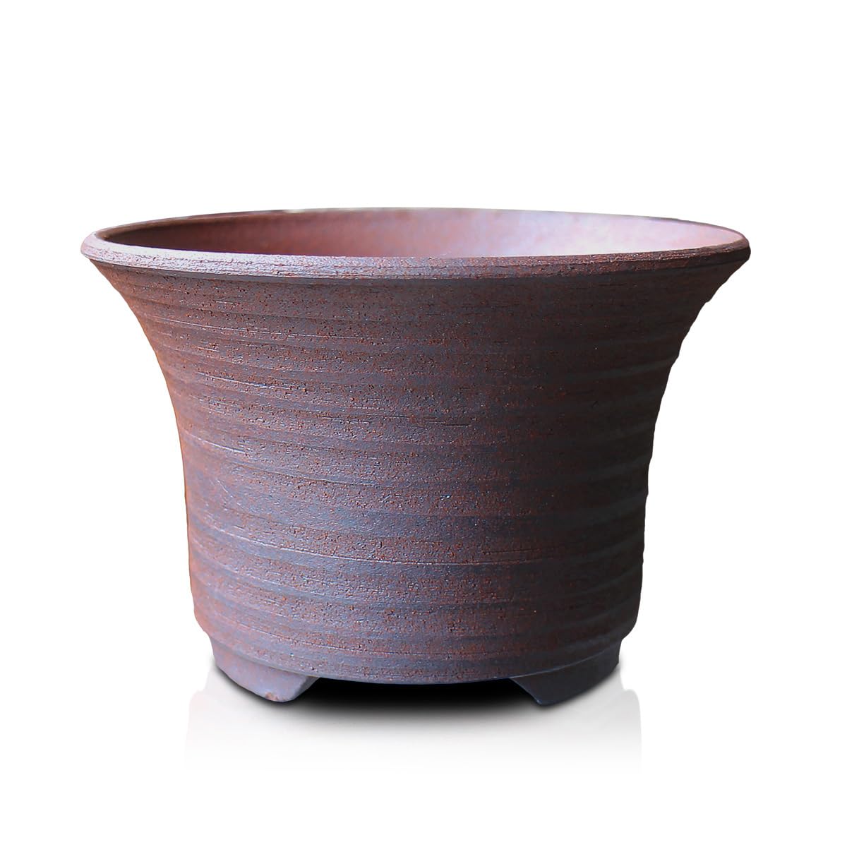 Bonsai Pot Round Striped Pattern Shi-dei-Aka-Ara-dei (Purple mud) Yokkaichi Banko-Yaki deep Type Ceramic Wildflowers houseplants Agave Baby Bonsai Cactus Miscellaneous Pine and Oak 4.7” Small