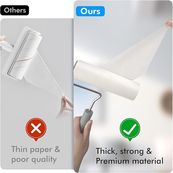 Extra Sticky Large Surface Lint Roller, 6.3'' Giant Lint Roller for Pet Hair, Lint Remover Roller for Cat Hair, Clothes, Furniture, 1 Handle + 270 Sheets, with Dust-Proof Case