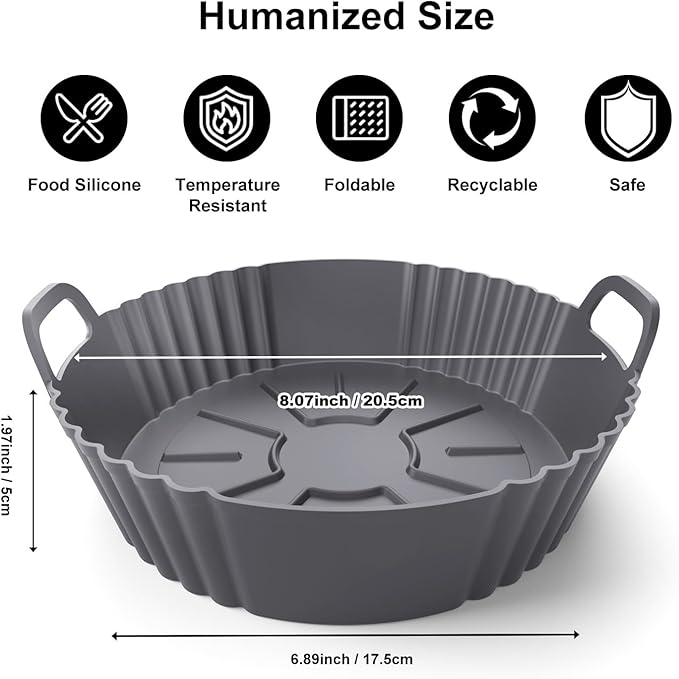 Round Silicone Air Fryer Liners 3Pack, Ninja AF101 & AF161 Silicone Liners for 4-5.3QT, Reusable Air Fryer Accessories Food Grade Liners, Compatible with Ninja, COSORI, Tefal, Bear, Chefman