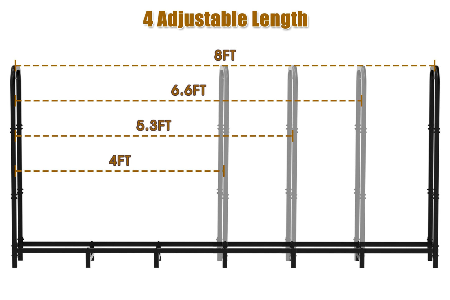 Gtongoko 8ft Heavy Duty Metal Firewood Rack Outdoor Indoor Adjustable Fire Wood Holder Rack for Fireplace, Log Racks for Firewood Outdoor, Wood Pile Storage Organizer, Black