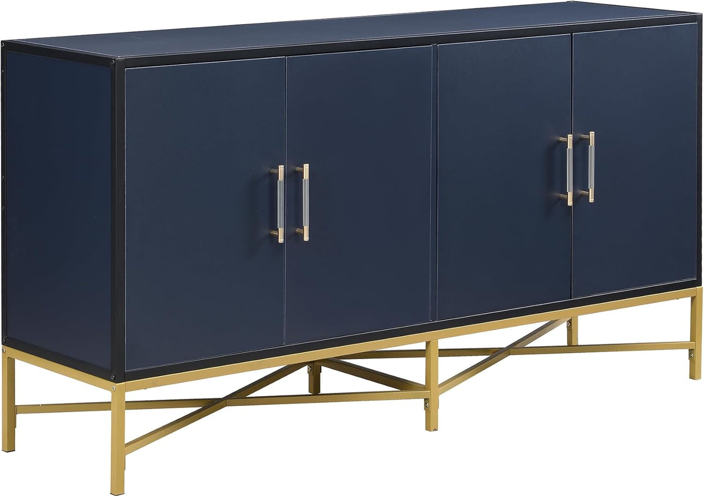 Merax Sideboard Buffet Cabinet with Storage, 4 Door Modern Cupboard w/Cross-Leg Design, Console Table for Kitchen, Dining/Living Room, Blue