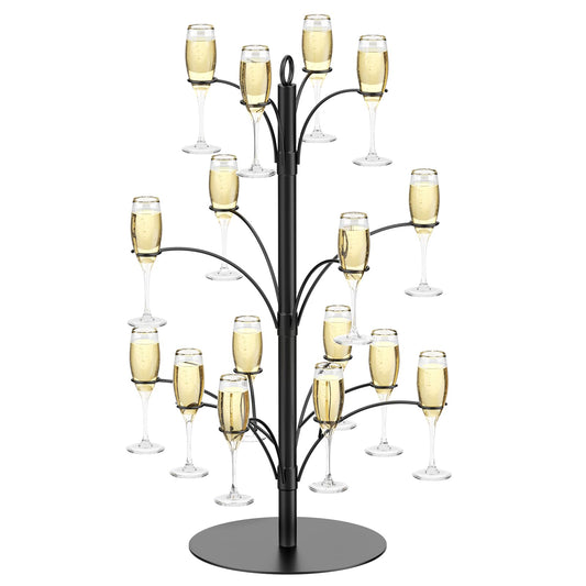 DEMEGA 3-Tier 16-Holder Metal Cocktail Tree Stand, Champagne Tower for Glasses Wine Glass Holder Drink Tower, Heavy Duty Drink Stand for Martini Margarita Cups Weddings Parties