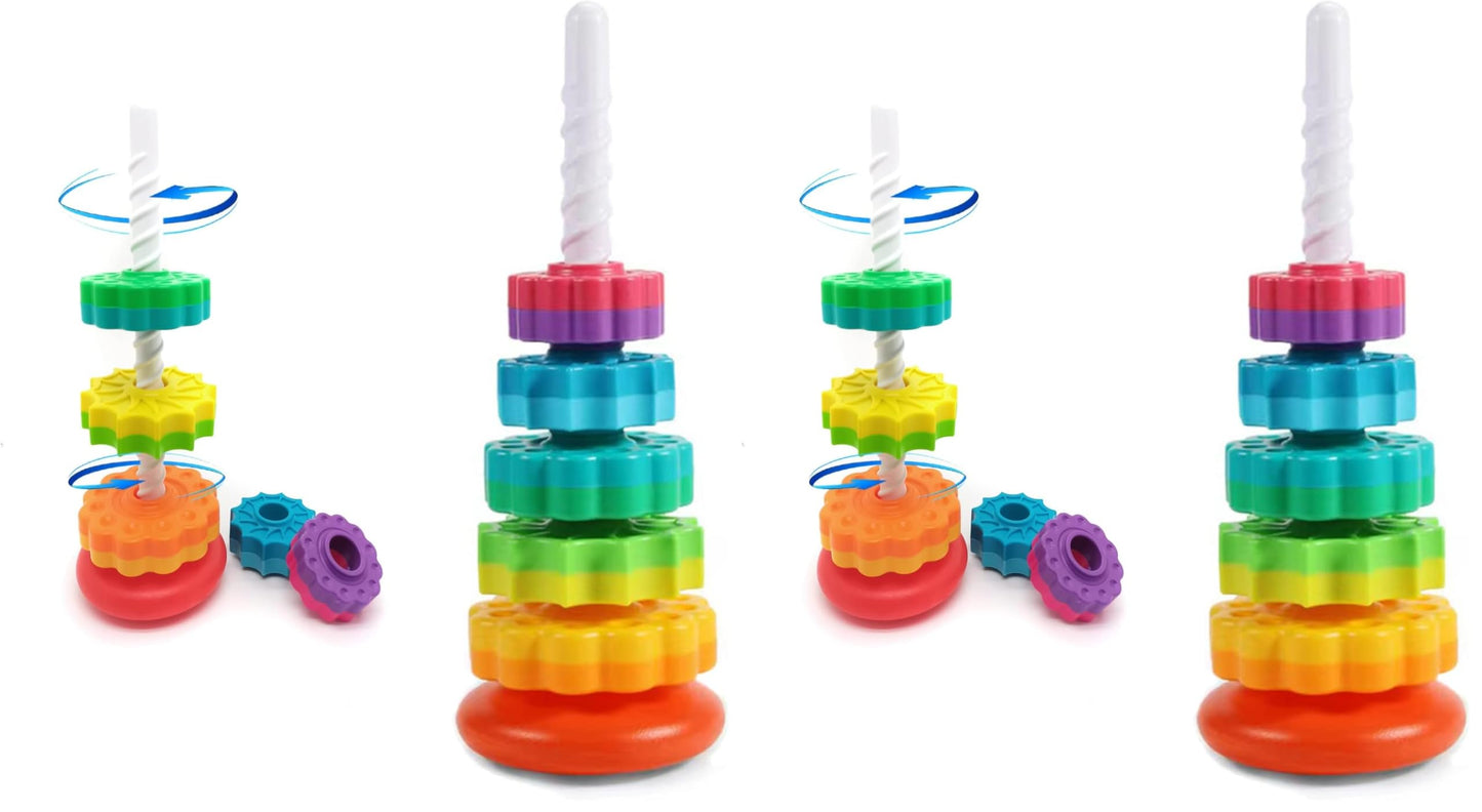 LUCKFUTURE Spinning Stacking Toys, Educational Toddler Toy Stacking Rings Baby Toys, Montessori Toy for Girls and Boys, Spin Gears Christmas Birthday Gift for 1-3 Year Old (Pack of 2)