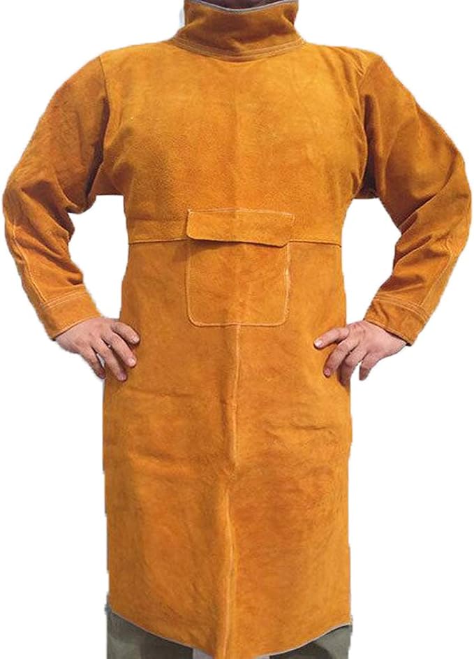 Leather Welding Apron with Sleeves,Heavy Duty Welding Jacket,Heat Flame Resistant Welder Apron for Men