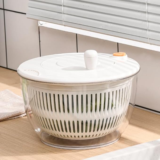 5.3QT Large Lettuce & Fruit Spinner Washing Bowl - Spin Dry Greens, Vegetables & Salad | Multitasking Kitchen Tool with Slicer, Grater & Lemon Juicer