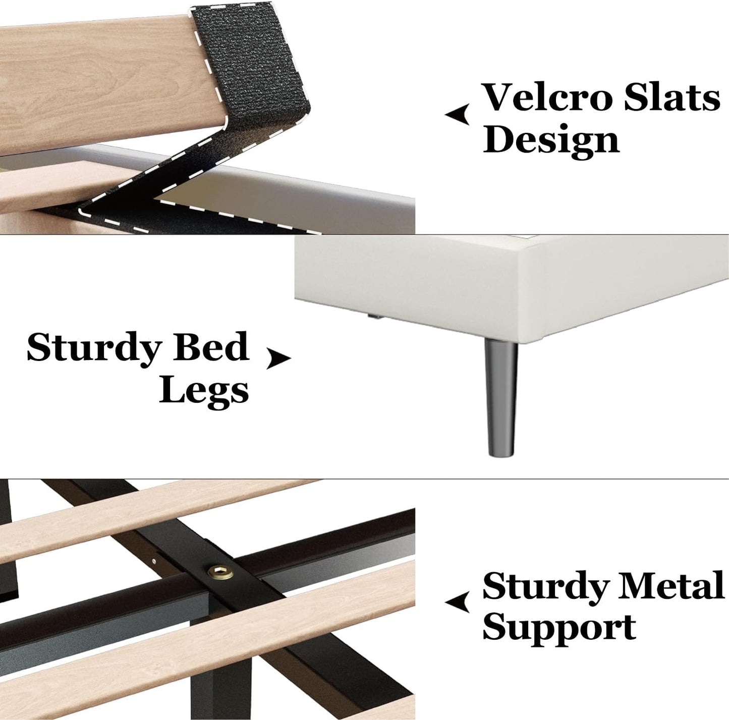 Queen Size Bed Frame with Velvet Upholstered Headboard, Platform Bed with Strong Wood Slats, Mattress Foundation, Box Spring Optional, Easy Assembly, Beige