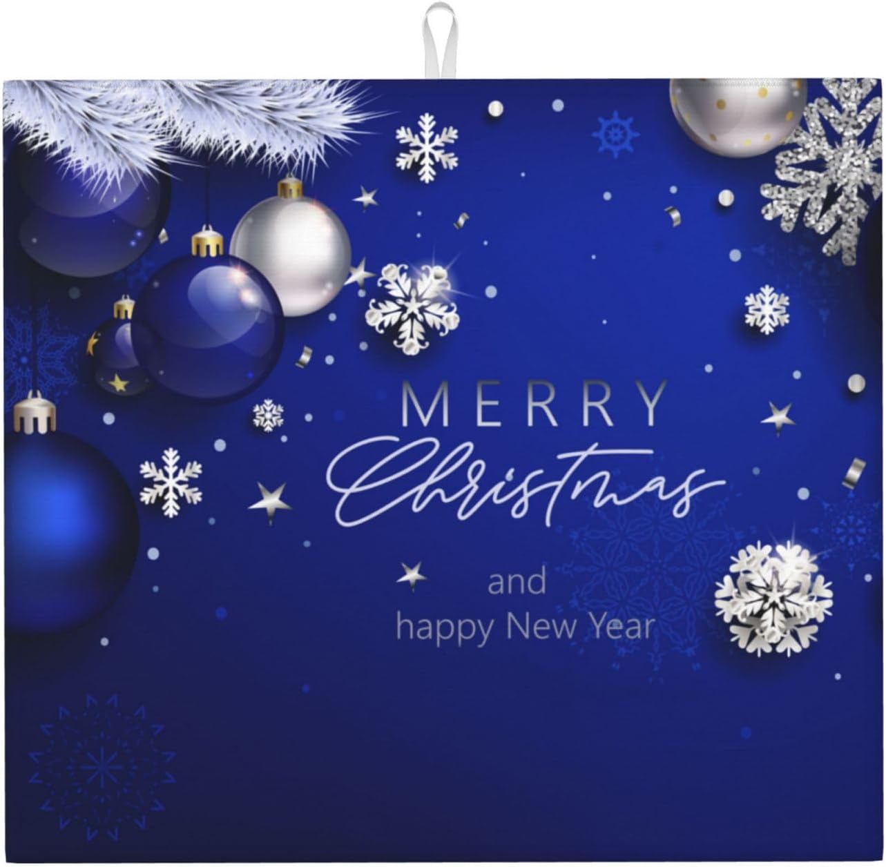 Dish Drying Mat Christmas Blue Ball Fir Branch Snowflake for Kitchen Counter Absorbent 16x18 Inch Microfiber Dishes Plate Glass Dry Draining Pad Reversible Washable