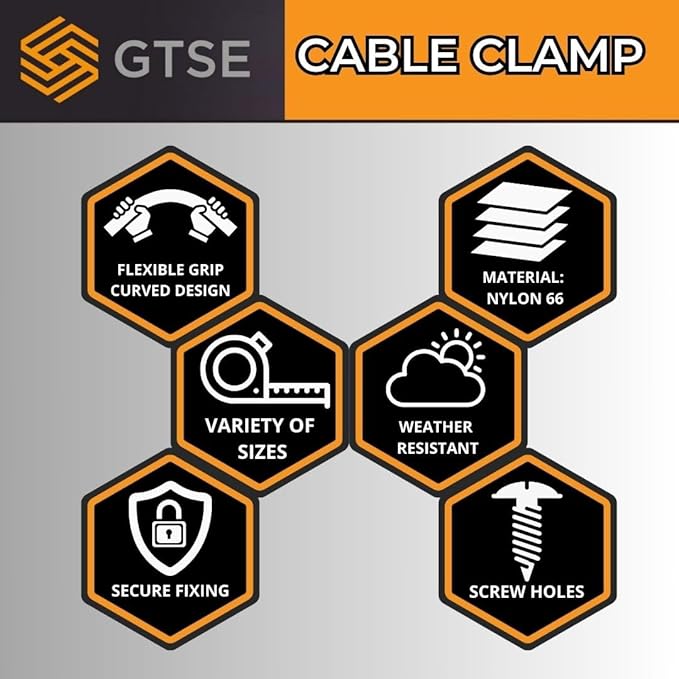 GTSE Black Nylon Plastic Cable Clamps, 1/2" Screw Mounts for Cable, Rope, Tube Management, 100 Pack