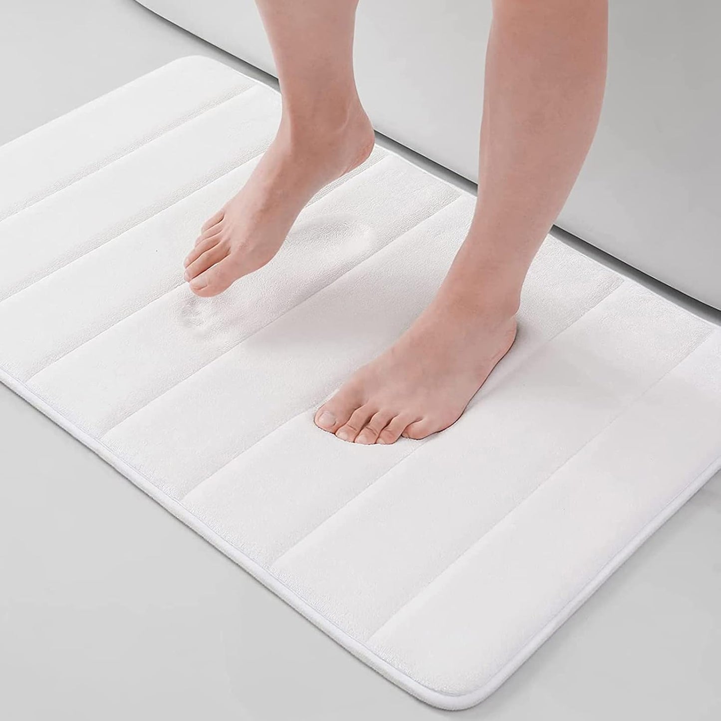 Buganda Memory Foam Bath Mat, 24" x 16", Ultra Soft and Non-Slip Bathroom Rugs, Water Absorbent and Machine Washable Bath Rug for Bathroom, Shower, and Tub, White