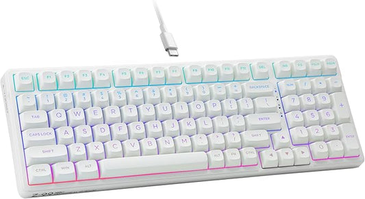 E-Yooso Creamy Mechanical Keyboard Wired, Hot Swappable, Pre-lubed Linear Switches, Gasket Structure with Sound Dampening Foam, RGB Backlit, 99 Keys Custom Gaming Keyboard for PC/Mac,White