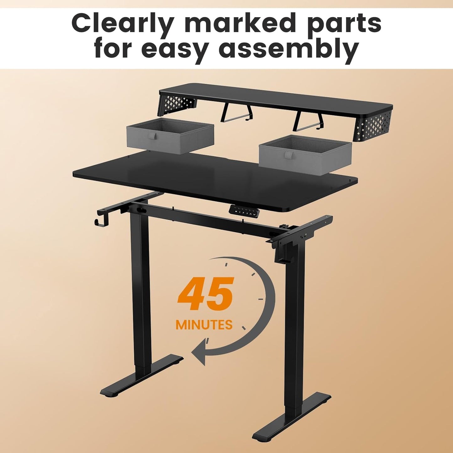 Small Standing Desk with Drawers and Brushless Motor,Electric Sit Stand Desk for Walking Pad,Ergonomic Stand Up Desk for Home Office & Gaming,3 Memory Height Preset & Hooks(35" x 20", Black)