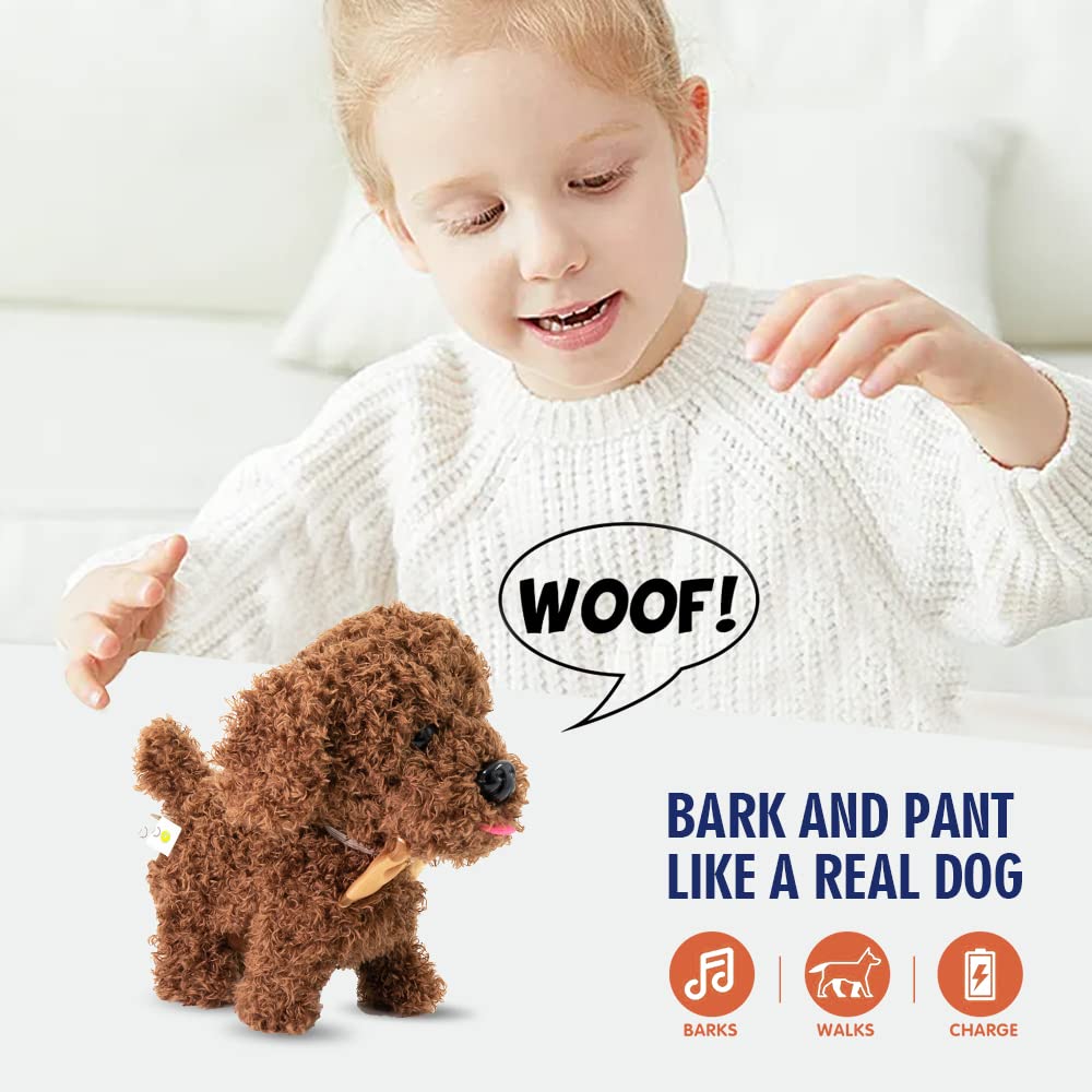 WEofferwhatYOUwant Labradoodle Robot Dog – Interactive Plush Puppy Toy That Walks and Barks – Goldendoodle Stuffed Animal with Sounds – Cuddly Educational Gift for Toddlers 18+ Months