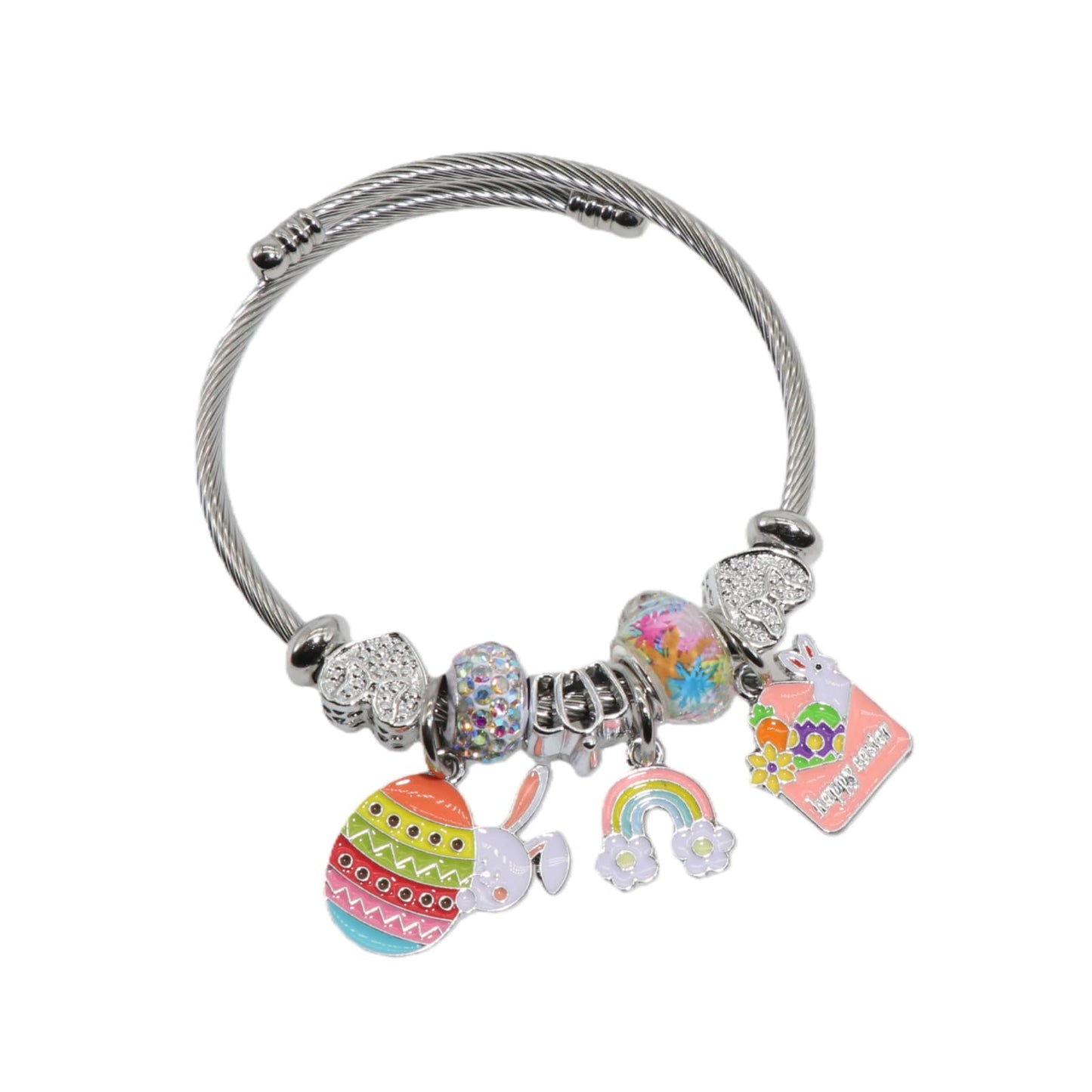 QMWKVNC Easter Charm Bracelets for Womens,Exquisite Cute Cartoon Friendship Silver Bracelets Stainless Steel Bangle, Womens Jewelry Suitable for Holiday Gifts and Birthday Gifts