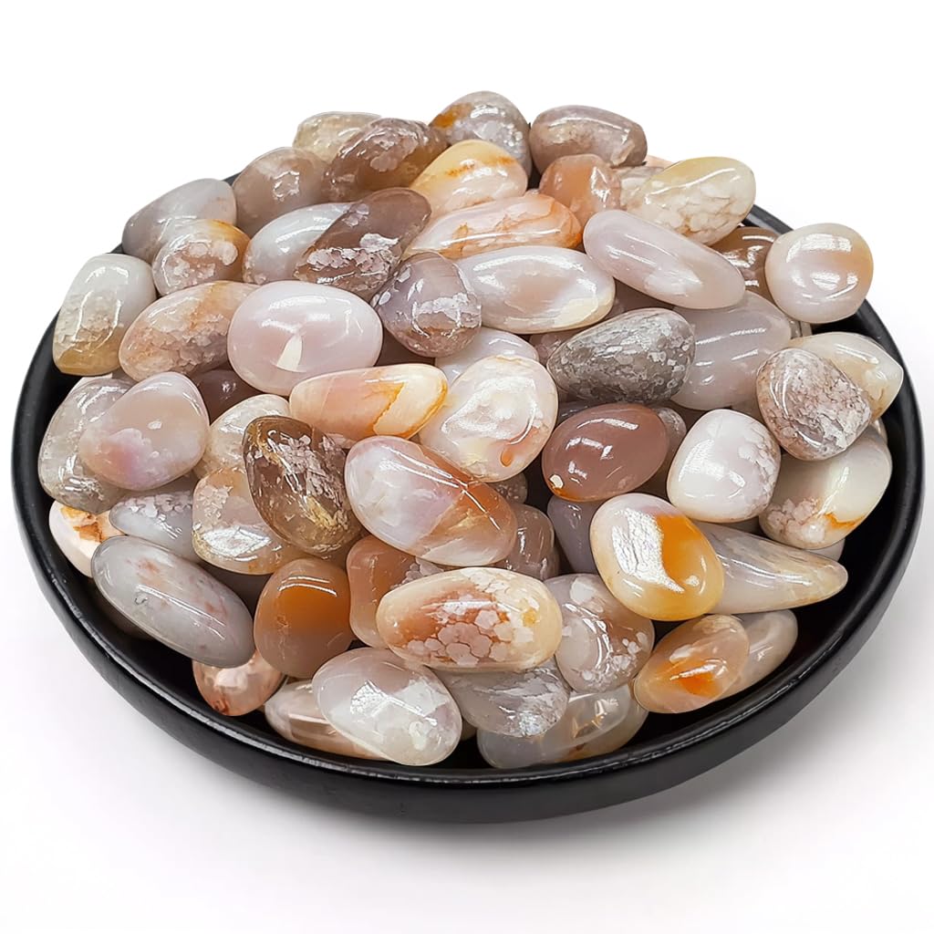 SigMntun Sakura Agate Healing Crystal Stone Set - 24 Pieces, 0.6" Natural & Polished Stones for Healing, Meditation, Reiki, Chakra, Crafting & Decoration